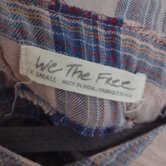 Free People Jessi Plaid Top Grey Combo Balloon Sleeves Oversized Size XS Cotton - Picture 8 of 15